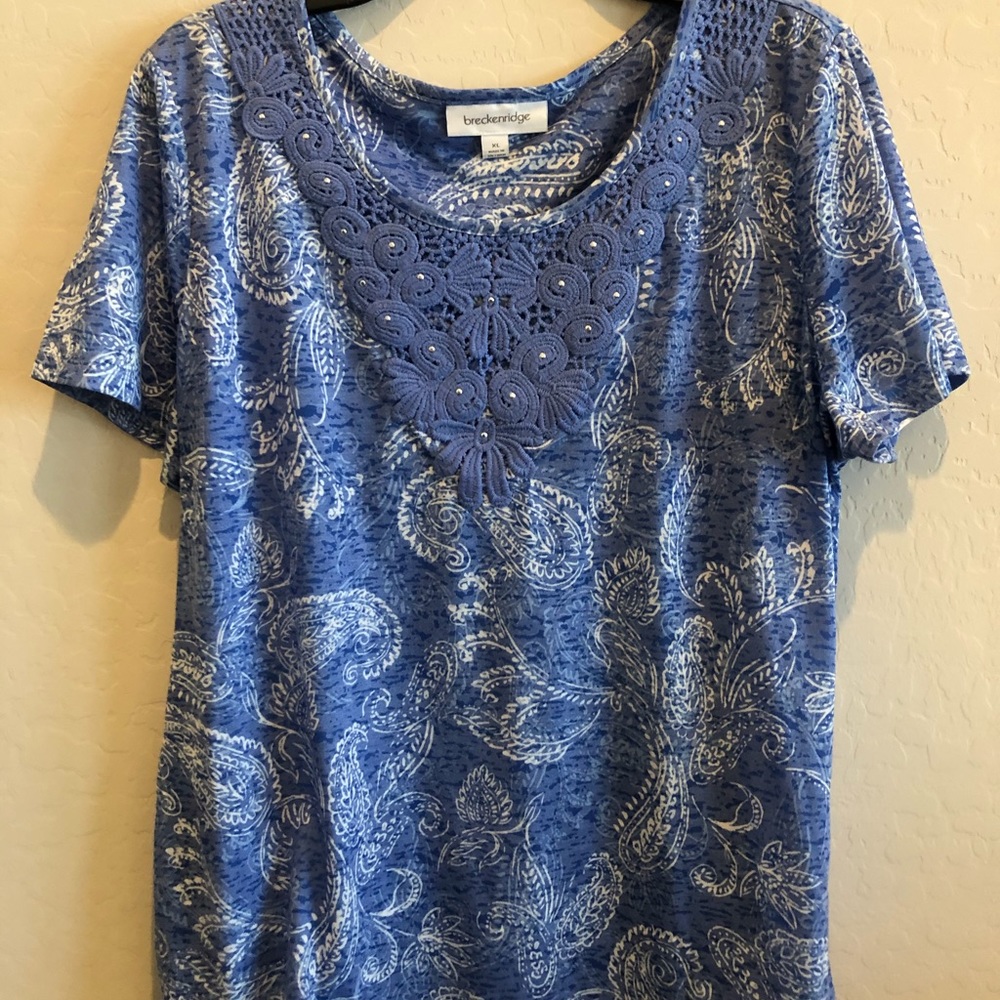 Breckinridge Pretty Blue Lace/Embellished Top XL